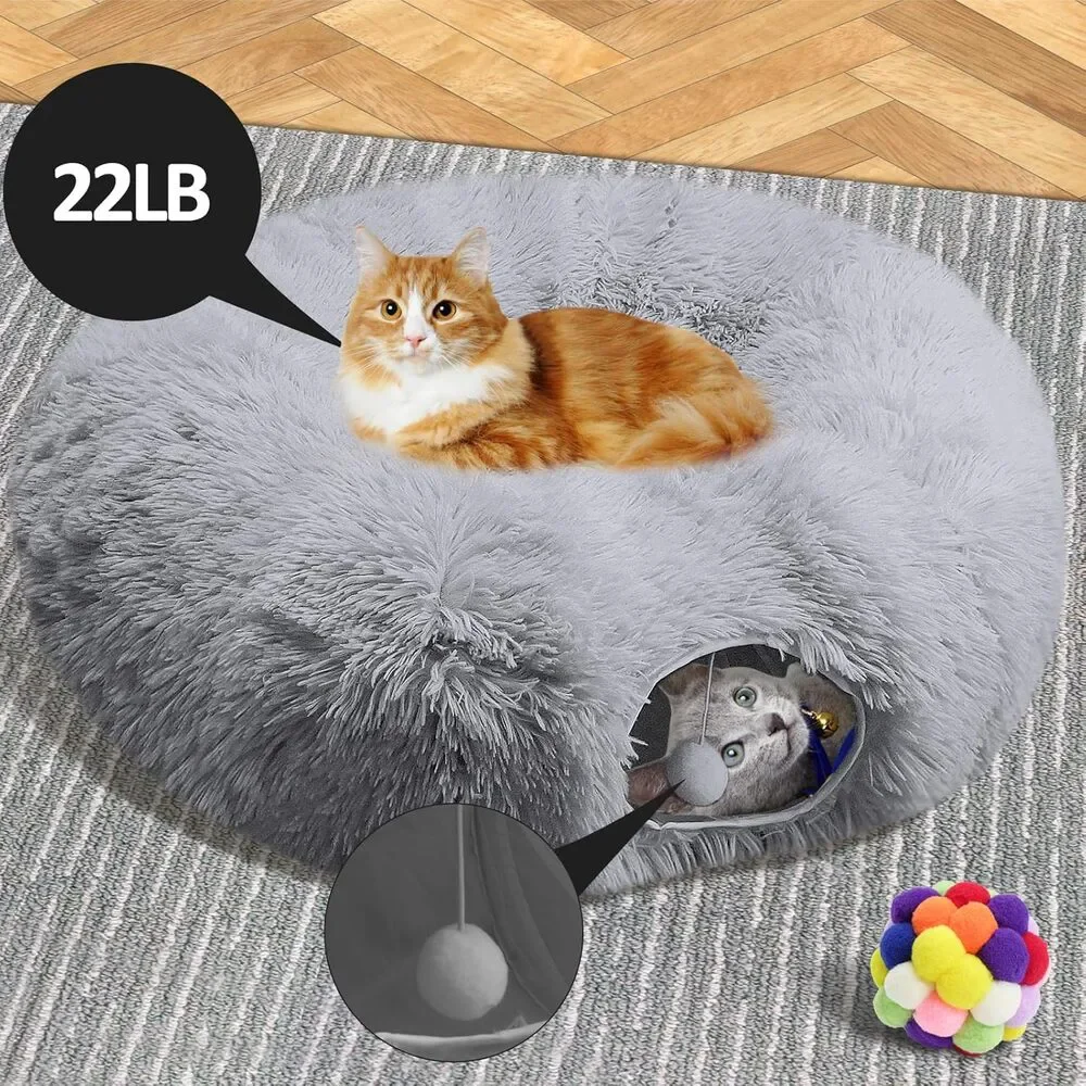 Indoor Cat Tunnel Bed with Central Mat